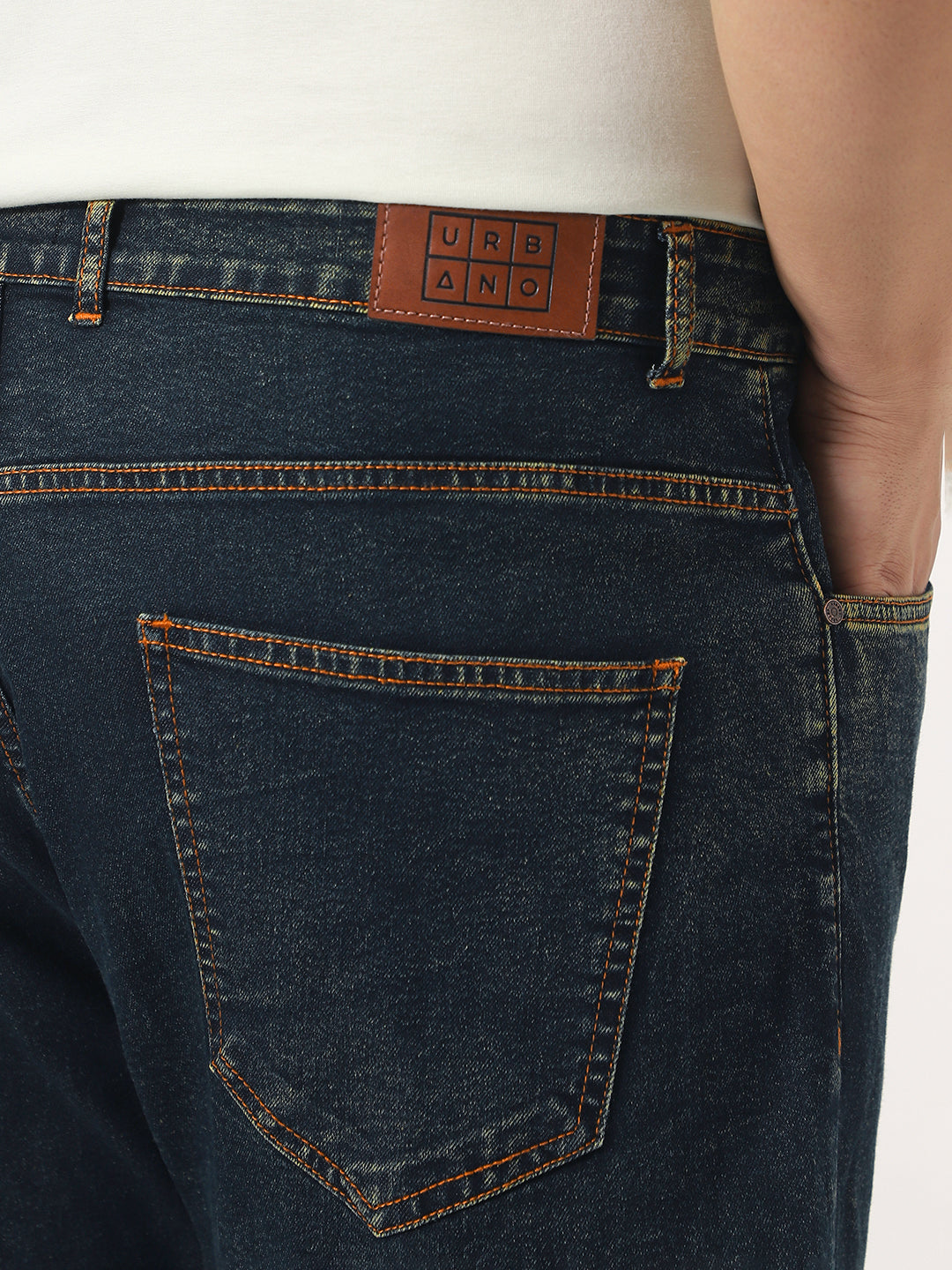 Plus Men's Dark Blue Straight Fit Heavy Washed Jeans Stretchable