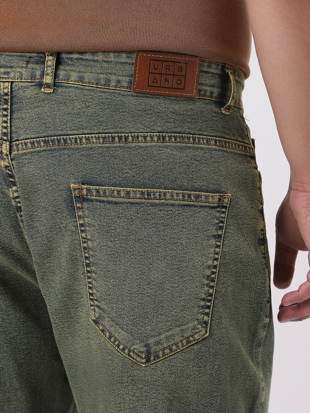 Plus Men's Ice Blue Straight Fit Heavy Washed Jeans Stretchable