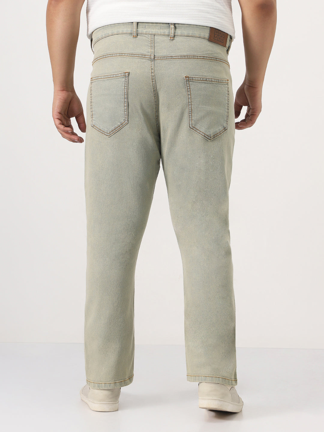 Plus Men's Ice Grey Straight Fit Heavy Washed Jeans Stretchable