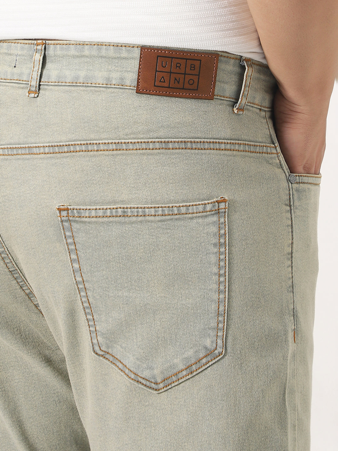 Plus Men's Ice Grey Straight Fit Heavy Washed Jeans Stretchable