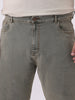 Plus Men's Light Grey Straight Fit Heavy Washed Jeans Stretchable