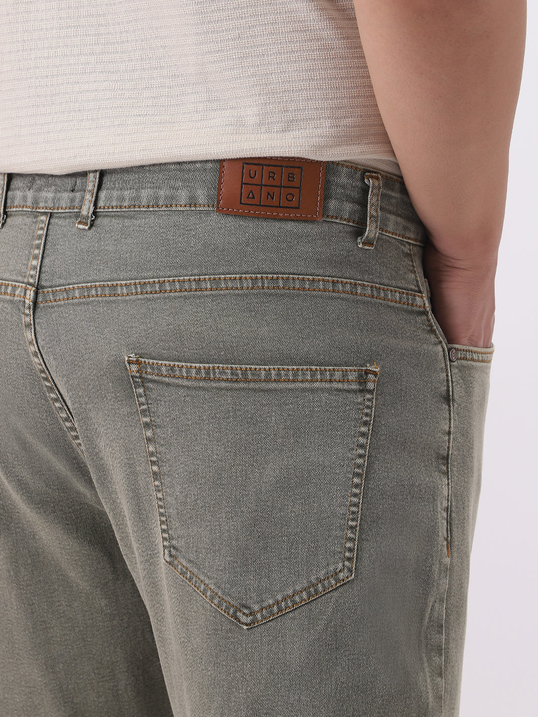 Plus Men's Light Grey Straight Fit Heavy Washed Jeans Stretchable