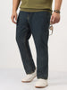 Plus Men's Blue Straight Fit Heavy Washed Jeans Stretchable