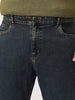 Plus Men's Blue Straight Fit Heavy Washed Jeans Stretchable