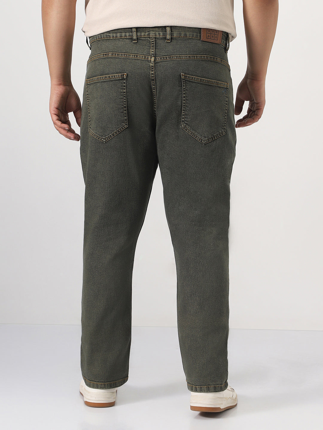 Plus Men's Grey Straight Fit Heavy Washed Jeans Stretchable