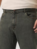 Plus Men's Grey Straight Fit Heavy Washed Jeans Stretchable