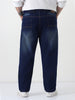 Plus Men's Dark Blue Straight Fit Heavy Washed Jeans Stretchable