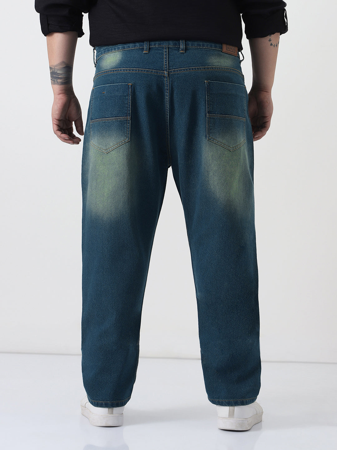 Plus Men's Light Blue Straight Fit Heavy Washed Jeans Stretchable