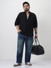 Plus Men's Blue Straight Fit Heavy Washed Jeans Stretchable