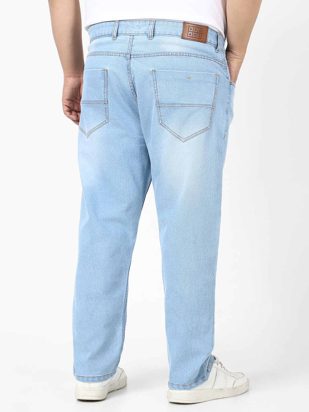 Plus Men's Ice Blue Straight Fit Washed Jeans Stretchable
