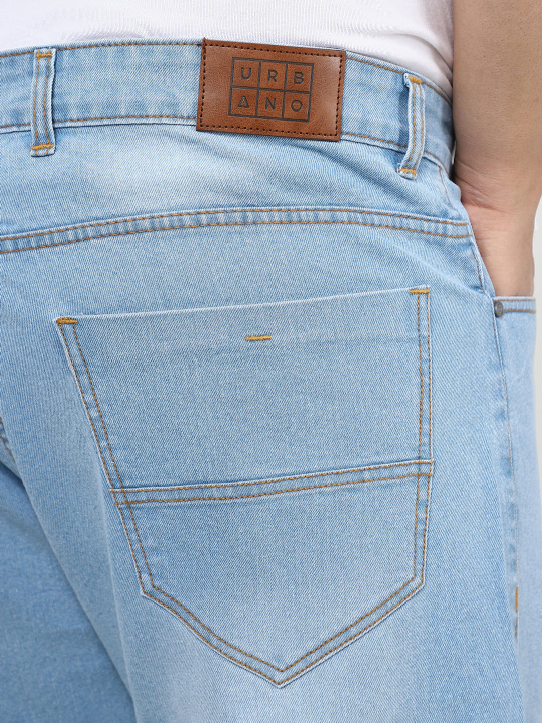 Plus Men's Ice Blue Straight Fit Washed Jeans Stretchable