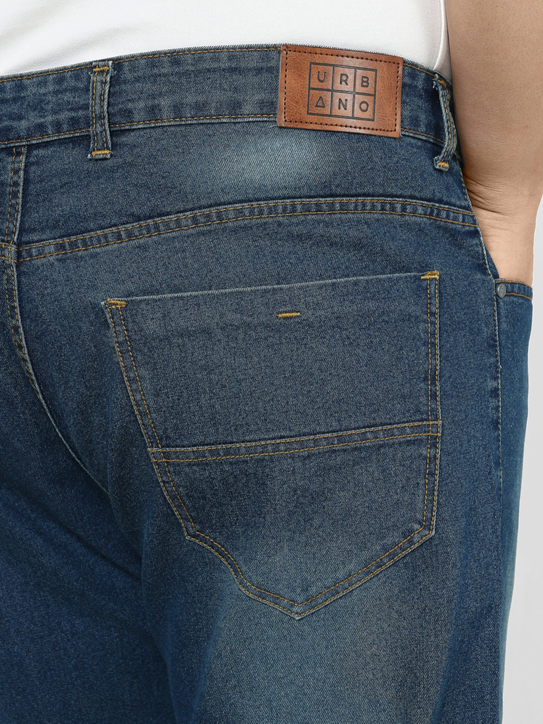 Plus Men's Blue Straight Fit Washed Jeans Stretchable