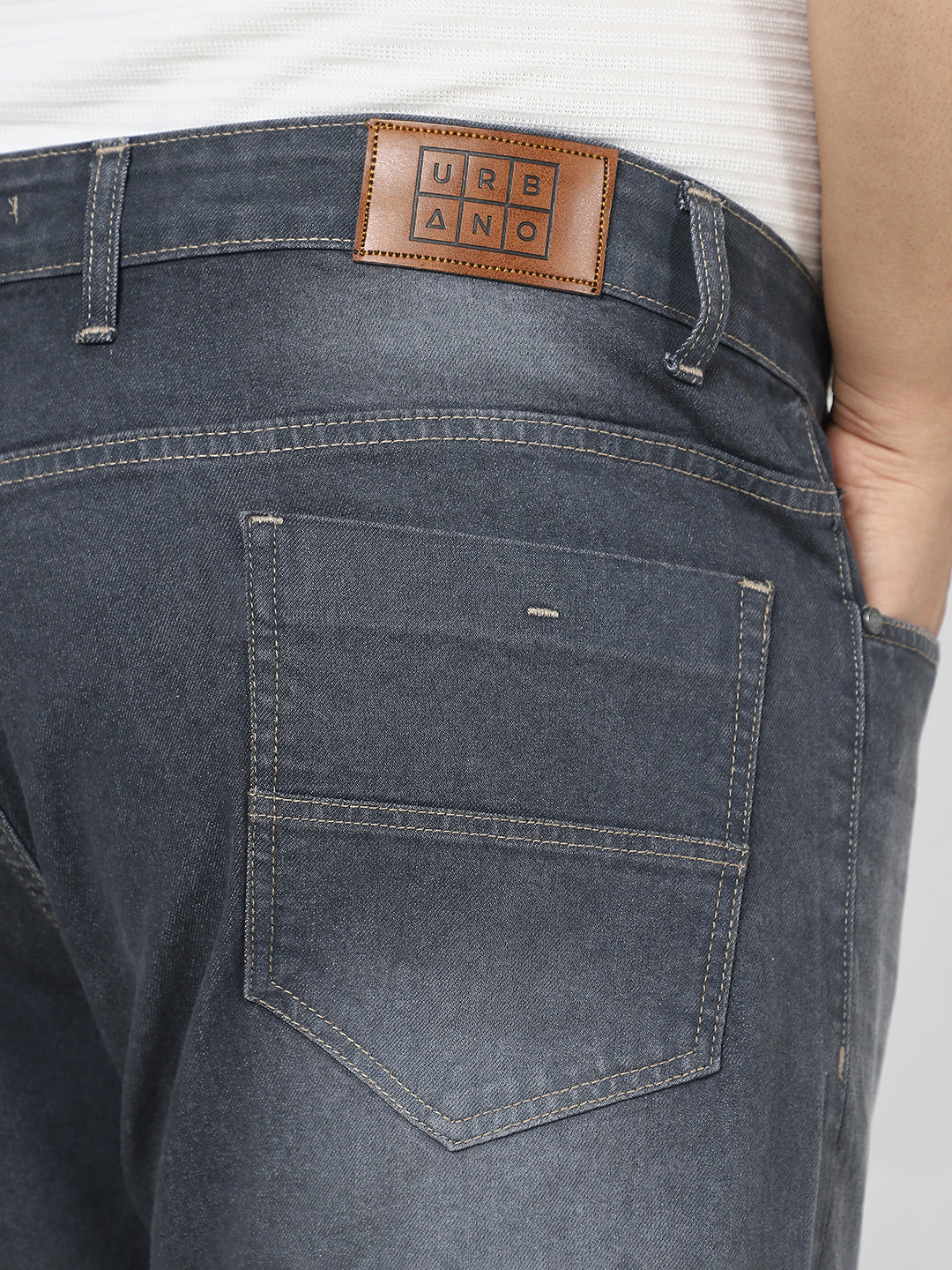 Plus Men's Grey Straight Fit Washed Jeans Stretchable