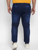 Plus Men's Blue Regular Fit Washed Jogger Jeans Stretchable