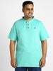 Urbano Plus Men's Aqua Green Solid Mandarin Collar Regular Fit Half Sleeve Cotton T-Shirt
