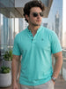 Plus Men's Aqua Green Solid Mandarin Collar Regular Fit Half Sleeve Cotton T-Shirt