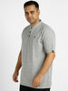 Urbano Plus Men's Grey Melange Solid Mandarin Collar Regular Fit Half Sleeve Cotton T-Shirt