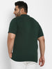 Plus Men's Bottle Green Solid Mandarin Collar Regular Fit Half Sleeve Cotton T-Shirt