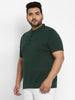 Plus Men's Bottle Green Solid Mandarin Collar Regular Fit Half Sleeve Cotton T-Shirt