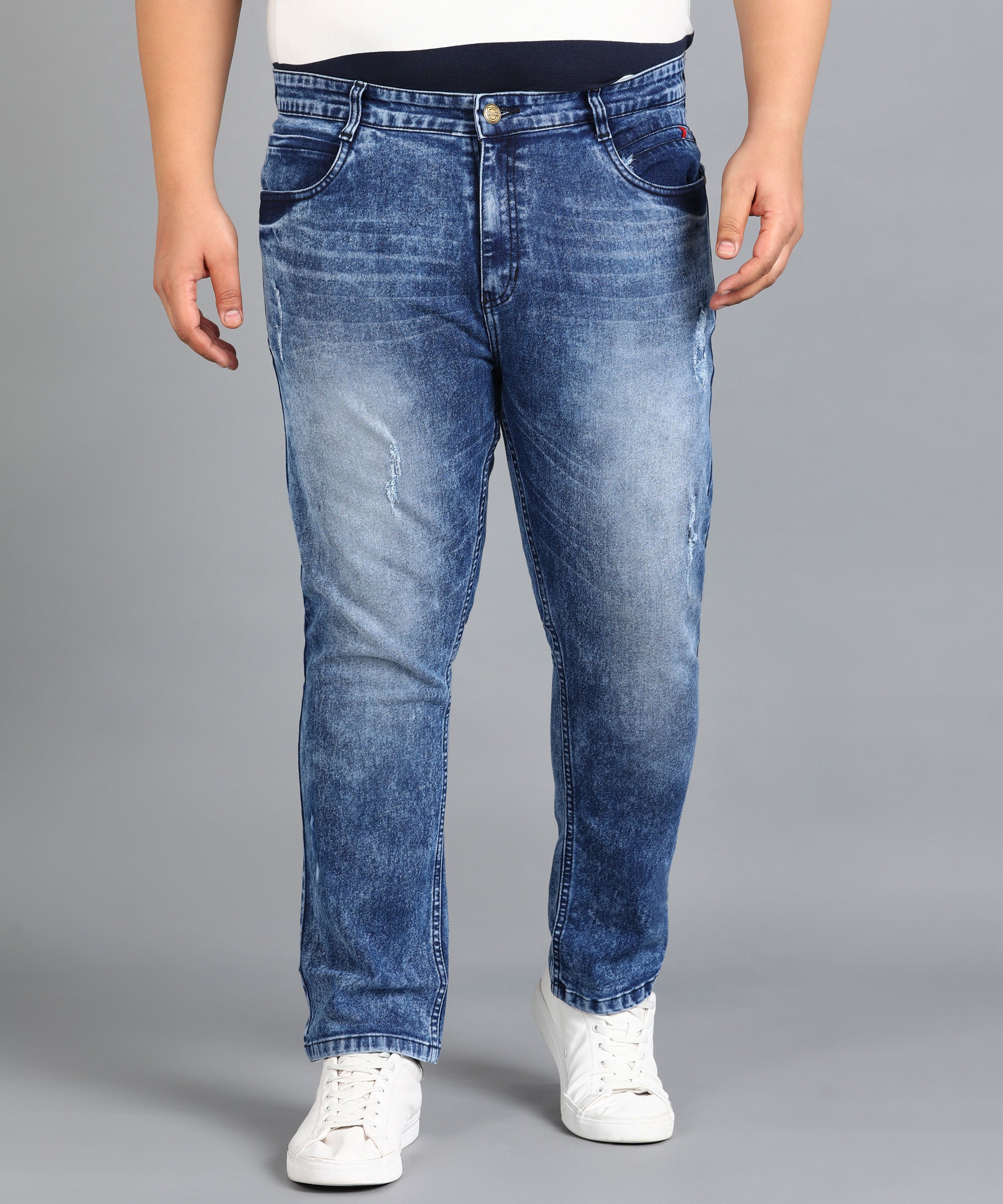 Urbano Plus Men's Navy Slim Fit Mild Distressed/Torn Jeans Stretchable