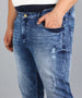 Plus Men's Navy Slim Fit Mild Distressed/Torn Jeans Stretchable