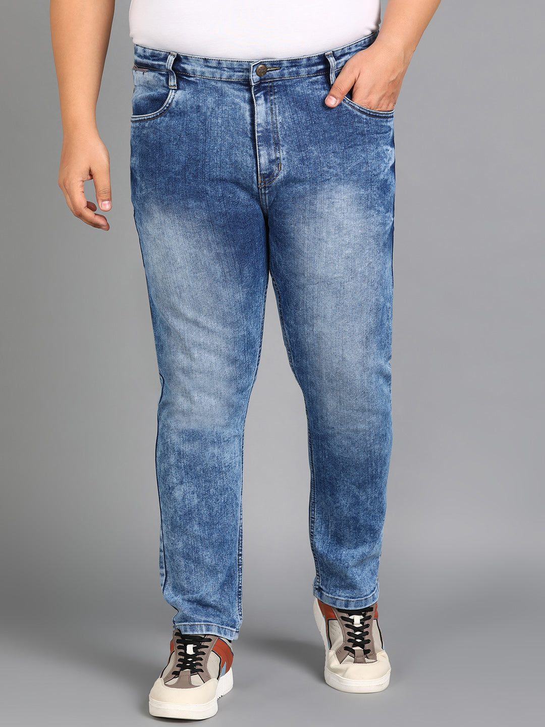 Plus Men's Blue Slim Fit Washed Jeans Stretchable