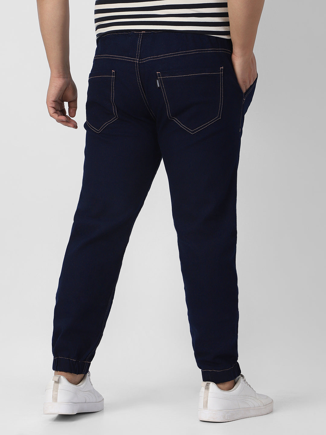 Plus Men's Dark Blue Regular Fit Washed Joggers Jeans Stretchable