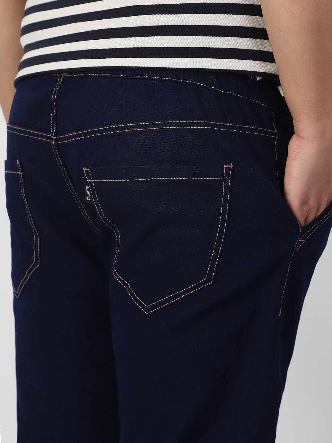 Plus Men's Dark Blue Regular Fit Washed Joggers Jeans Stretchable
