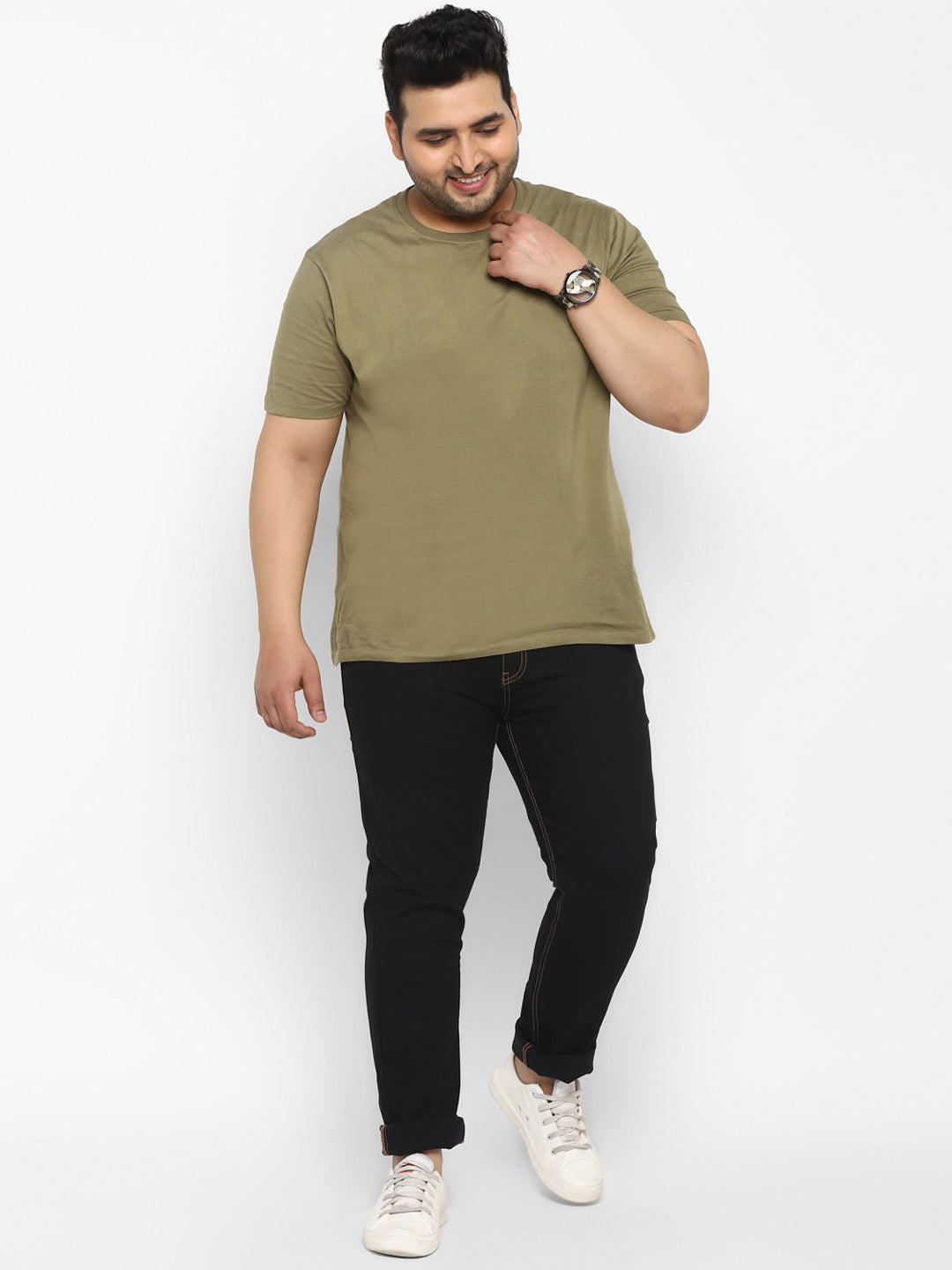 Plus Men's Jet Black Regular Fit Washed Jeans Stretchable