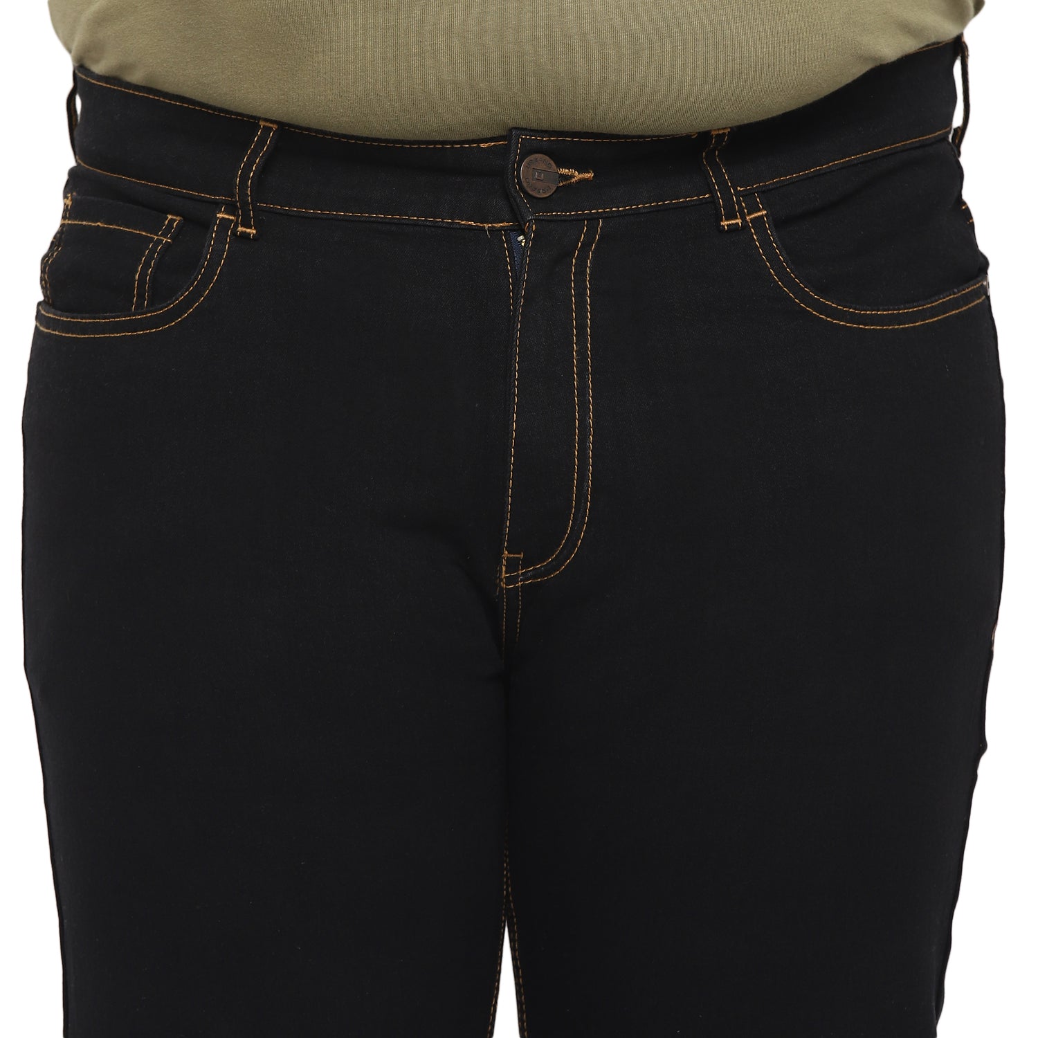 Plus Men's Jet Black Regular Fit Washed Jeans Stretchable