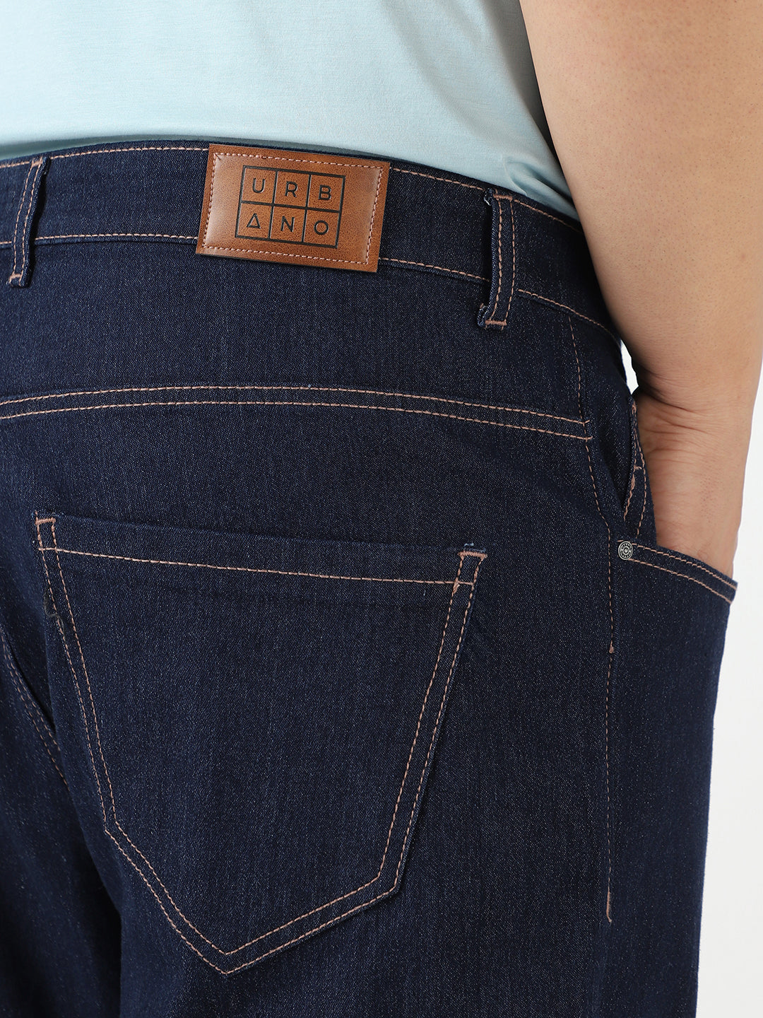 Plus Men's Dark Blue Regular Fit Washed Jeans Stretchable