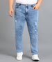 Urbano Plus Men's Sky Blue Slim Fit Washed Mild Distressed/Torn Jeans Stretchable