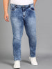 Plus Men's Sky Blue Slim Fit Washed Jeans Stretchable