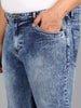 Plus Men's Sky Blue Slim Fit Washed Jeans Stretchable