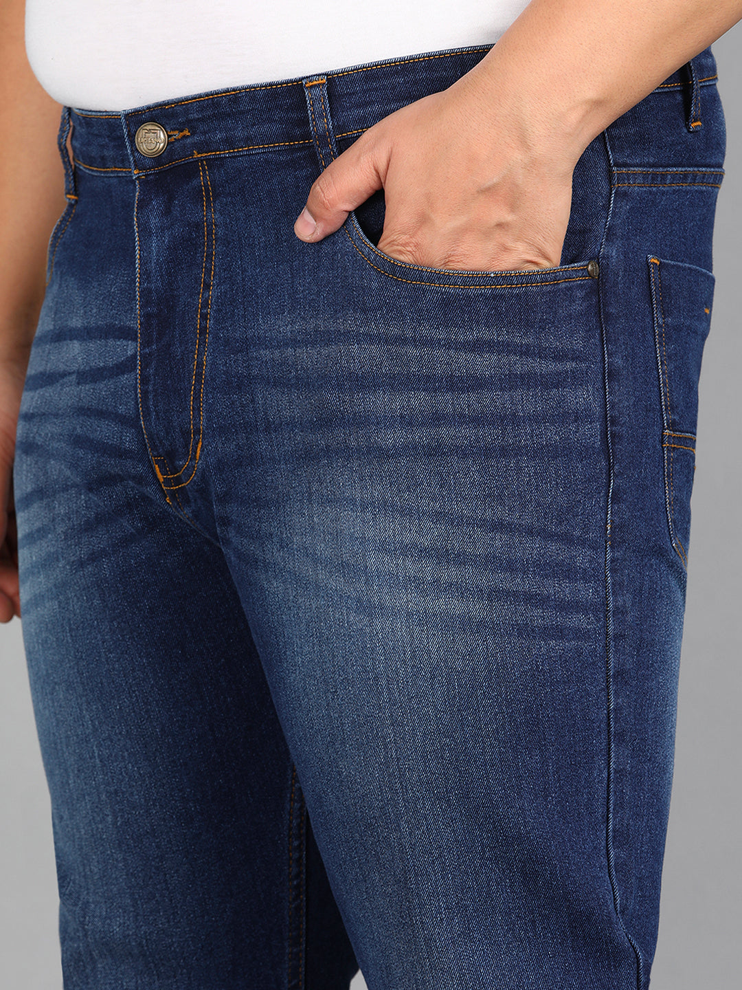 Plus Men's Blue Slim Fit Mild Distressed/Torn Jeans Stretchable