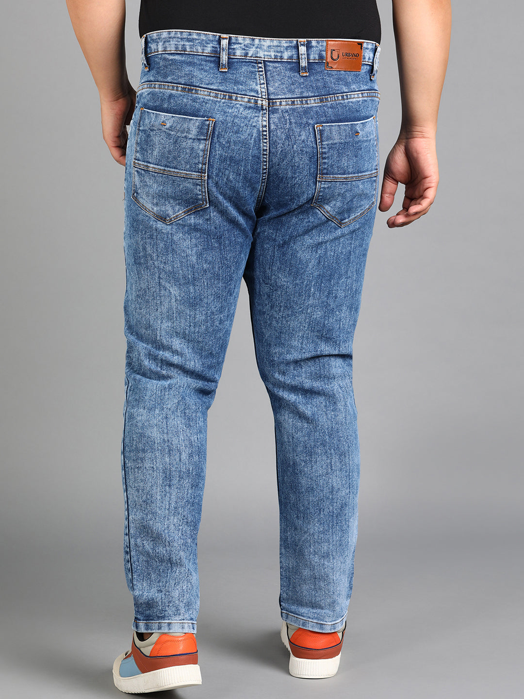 Plus Men's Blue Slim Fit Washed Jeans Stretchable