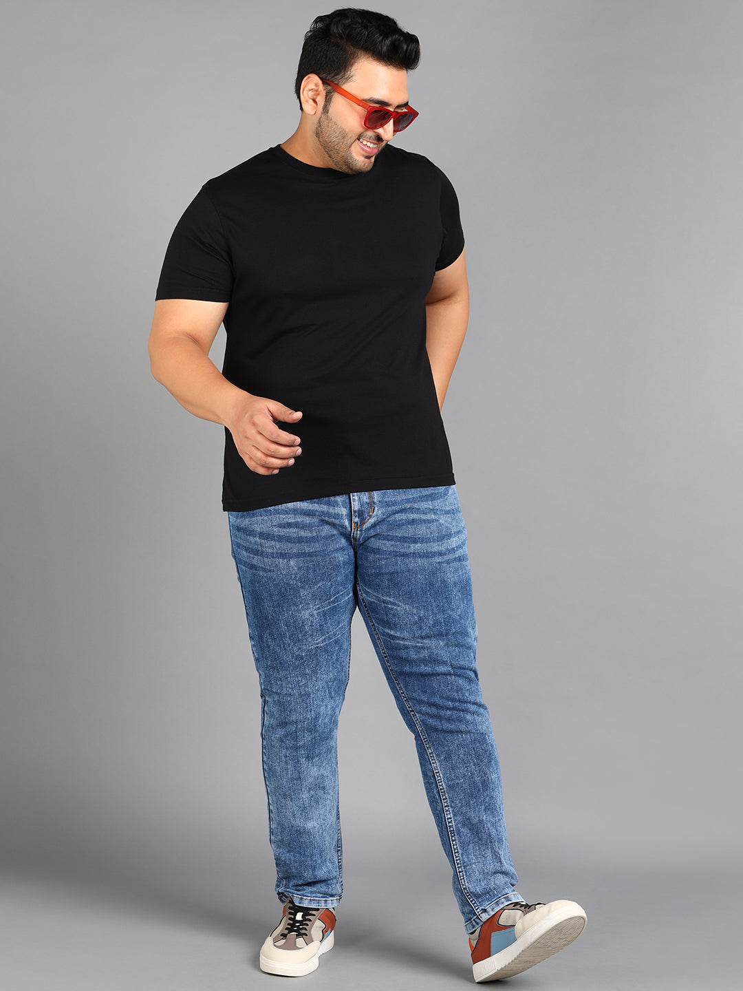 Plus Men's Blue Slim Fit Washed Jeans Stretchable