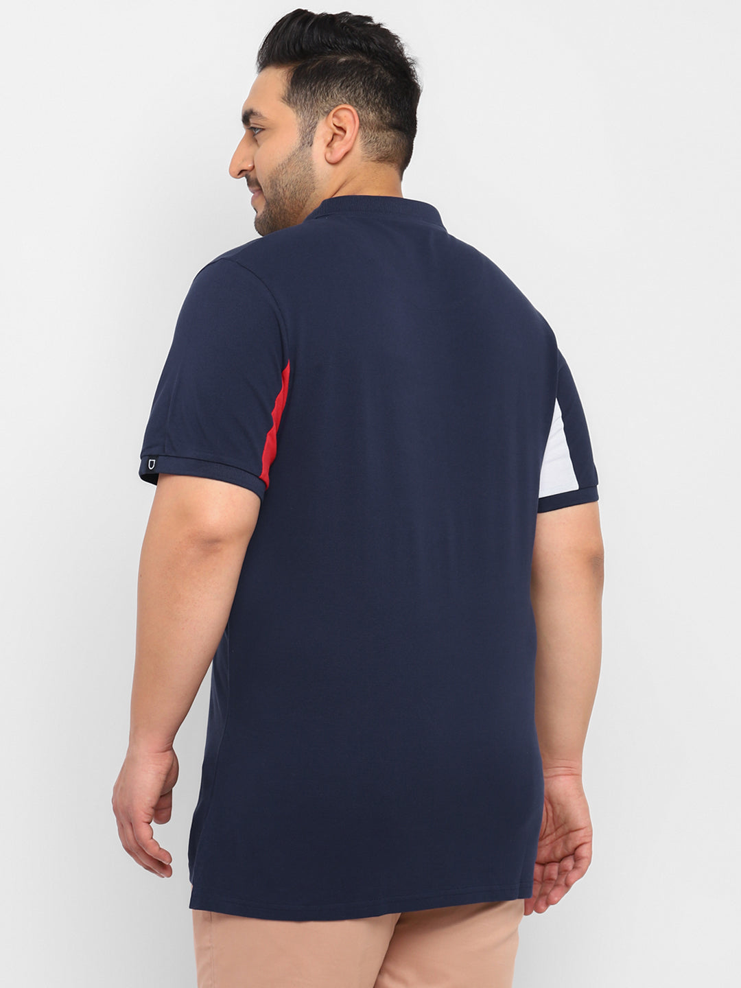 Plus Men's Navy Blue, Red, White Colour-Block Regular Fit Half Sleeve Cotton Polo T-Shirt