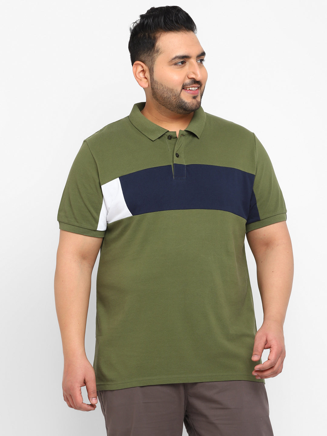Urbano Plus Men's Olive, Navy Blue, White Colour-Block Regular Fit Half Sleeve Cotton Polo T-Shirt