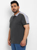 Plus Men's Anthra Melange, Grey, Red Colour-Block Regular Fit Half Sleeve Cotton Polo T-Shirt