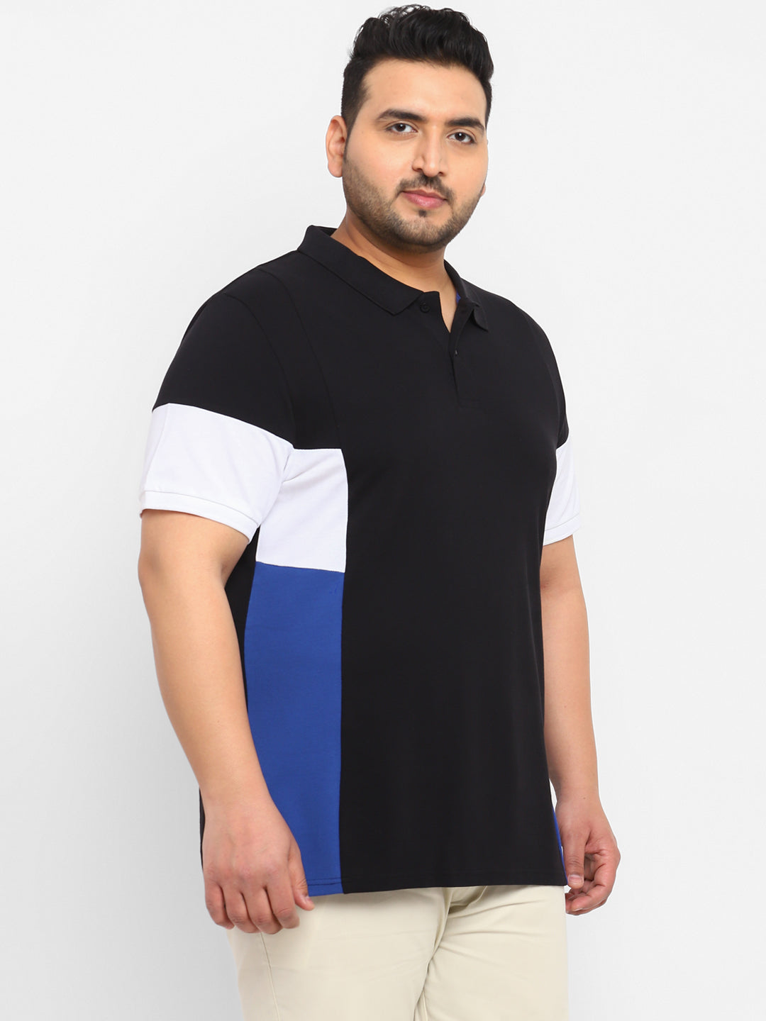 Urbano Plus Men's Black, White, Royal Blue Colour-Block Regular Fit Half Sleeve Cotton Polo T-Shirt
