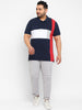 Urbano Plus Men's Navy Blue, White, Red Colour-Block Regular Fit Half Sleeve Cotton Polo T-Shirt
