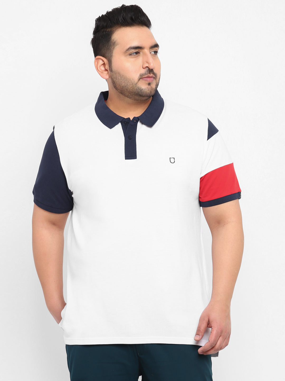 Urbano Plus Men's White, Navy Blue, Red Colour-Block Regular Fit Half Sleeve Cotton Polo T-Shirt
