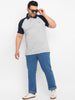 Urbano Plus Men's Grey Melange, White, Navy Blue Colour-Block Regular Fit Half Sleeve Cotton Polo T-Shirt