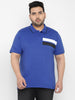 Plus Men's Royal Blue Colour-Block Regular Fit Half Sleeve Cotton Polo T-Shirt