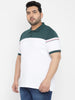 Urbano Plus Men's White, Green Colour-Block Regular Fit Half Sleeve Cotton Polo T-Shirt
