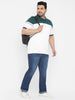 Urbano Plus Men's White, Green Colour-Block Regular Fit Half Sleeve Cotton Polo T-Shirt
