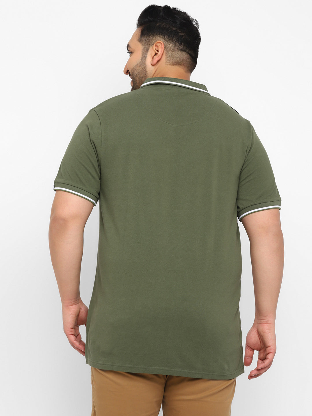 Plus Men's Olive, White, Black Colour-Block Regular Fit Half Sleeve Cotton Polo T-Shirt