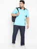 Plus Men's Blue, Black Colour-Block Regular Fit Half Sleeve Cotton Polo T-Shirt