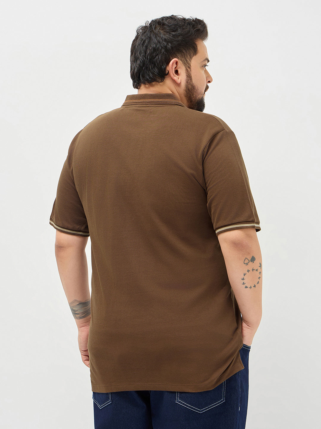 Plus Men's Dark Brown Solid Regular Fit Half Sleeve Cotton Polo T-Shirt